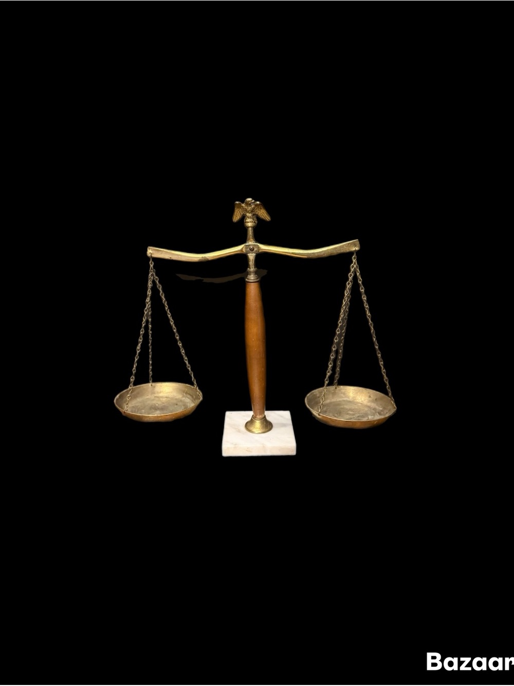 Vintage Balance Scales of Justice Marble Base Wood & Brass Eagle On Top